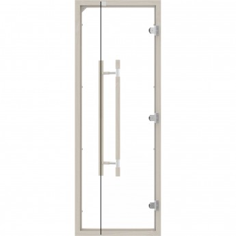Дверь SAWO 7/19, прозрачная, осина, прямая ручка с металлической вставкой, 741-4SCA-3